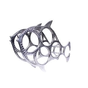 Estante para vinos vintage de aluminio fundido con forma de pez, moderno, de níquel pulido, para 5/6 botellas, para encimera, decoración para el hogar y el bar. - Product Image 1