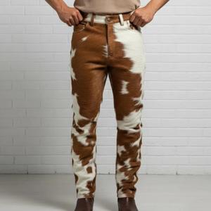 Pantalones de cuero con diseño de logotipo personalizado, pantalones de cuero auténtico con estampado de vaca para hombre, pantalones de cuero estilo vaquero. - Product Image 6