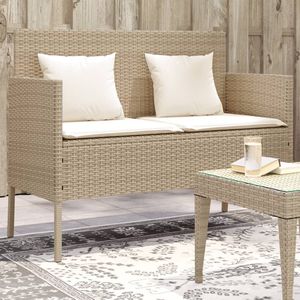 Banco de patio de ratán polivinílico beige con cojines Muebles de exterior cómodos - Product Image 1