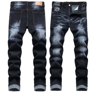 Jeans vintage slim pour homme, jeans déchirés de créateur, denim bleu délavé, pantalon en denim de haute qualité, jeans violets - Product Image 4