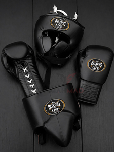 Ensemble de sparring personnalisé « No Boxing No Life » – Couleur blanche, haute qualité, protège-tête et protège-glandes en cuir véritable - Product Image 2
