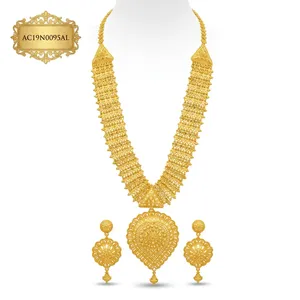 24K Gold Plated Brass Trendy <b>Statement</b> <b>Necklace</b> and Earrings Set Flower Shape Wedding Jewelry for African Women's Fashion - Product Image 2