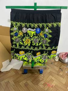 Women's Vintage Bohemian A-Line <b>Pleated</b> Anti-Wrinkle Soft 100% Polyester <b>Mini</b> <b>Skirt</b> Discharge Printed Knitted Lower Hem Summer - Product Image 1