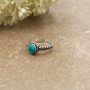Brass S925 Sterling Silver Natural <b>Turquoise</b> <b>Ring</b> Vintage Beaded Band Bohemian Gemstone Statement <b>Ring</b> for Women - Product Image 4