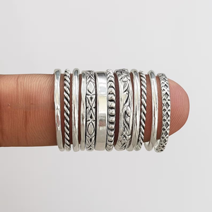 <b>Sterling</b> <b>Silver</b> Stacking <b>Rings</b> <b>Set</b> Assorted Pattern Design 12 Piece Collection Featuring Elegant Textured Bands Lightweight - Product Image 5