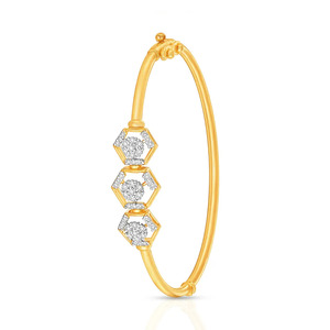 Twin Heart Diamond Bangle with Yellow Gold Slim <b>Frame</b> and Elegant Sparkling Side Design - Product Image 3