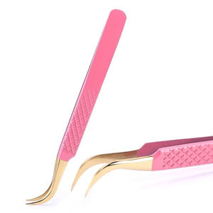 Pinzas para pestañas de acero inoxidable con baño de color rosa personalizado, curvadas, antiestáticas, herramientas de maquillaje para profesionales. - Product Image 2
