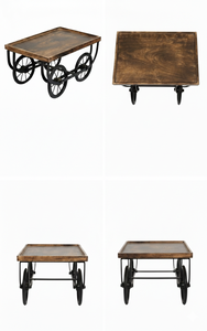 Mesa de Centro Industrial Vintage de Madera de Mango con Ruedas Metálicas, Carrito Rústico Duradero con Bandeja para Servir, Mesa Auxiliar, Muebles para el Hogar - Product Image 3