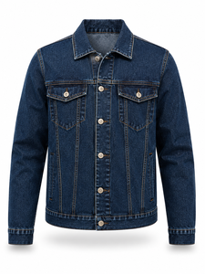 Veste en jean bleu foncé pour homme, 100% coton, coupe classique, fermeture à boutons, style décontracté, vêtement d'automne, coupe-vent, écologique, vintage - Product Image 4