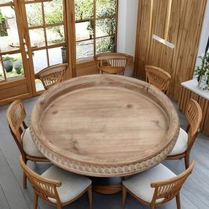 Bandeja de Servir de Madera con Cuentas, Multifuncional, con Patrón Geométrico Horizontal, Diseño Rústico Tradicional Hecho a Mano, Plato Decorativo - Product Image 2