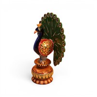 Figurine décorative artisanale en bois imprimée Paon dansant, objet de décoration de table pour la maison
