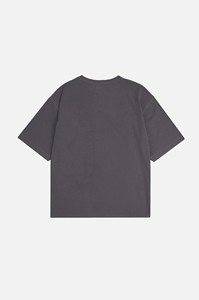 T-shirt gris surdimensionné à manches courtes et col rond pour homme, couleur unie, décontracté, en jersey tricoté 100 % coton, coupe éco-responsable - Product Image 3