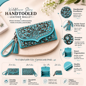 Premium Genuine Leather Tooled Wristlet <b>Wallet</b> Floral Embossed Zip Clutch <b>Wallet</b> with Tassel RFID Style <b>Long</b> <b>Wallet</b> for Women - Product Image 5