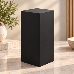 Urne funéraire en métal, haute et carrée, pour cendres, finition noire, bords nettoyés et dessus fermé, pour la commémoration - Product Image 1