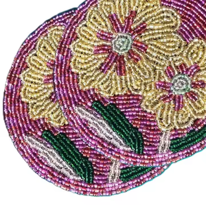 New Arrival Handcrafted Eco-Friendly Beaded Tea <b>Coaster</b> Elegant Pearl <b>White</b> Gold Flower Design Luxurious Modern 10mm Thick Table - Product Image 5