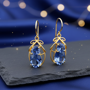 ต่างหูห้อยประดับด้วยหินไฮโดรสีน้ำเงินคุณภาพสูง งานแฮนด์เมด เงินแท้ 925 ชุบทอง 18K เครื่องประดับโดดเด่นสำหรับงานแต่งงาน - Product Image 4