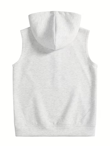 Chaleco sin mangas con capucha para hombre 2026, informal, gris, con cremallera completa, contraste negro/gris, ajuste holgado, lavable a máquina, bordado francés - Product Image 2