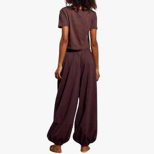Nouveautés Y2K Ensemble 2 pièces pour femmes, haut court à manches courtes, pantalon large, couleur unie, coupe ample, décontracté, toutes saisons, tenue en coton - Product Image 2