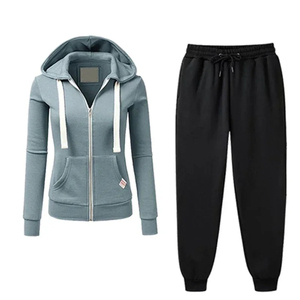 Women Solid Color Hooded Tracksuit Set Full Zipper Casual <b>Joggers</b> With Side Pockets Autumn Wear <b>Polyester</b> Material - Product Image 4