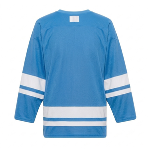manufacturer <b>light</b> blue Ice Hockey Jersey custom logo and name Breathable Mesh Fabric Men Sports Uniform with white stripe - Product Image 2