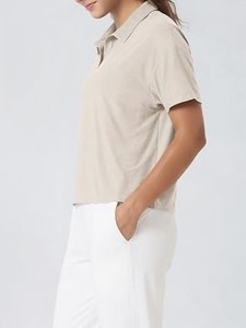 Camiseta Polo Premium 2026 para Mujer, Manga Corta, Color Sólido, Tejido de Punto Informal, Estilo Liso Teñido, Largo Regular - Product Image 4