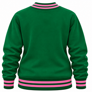 Sudadera Verde de Punto Acanalado para Mujer con Diseño Gráfico de Letras, Cuello Redondo, Manga Larga, Estilo Casual Varsity - Product Image 2
