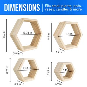 Handmade Hexagon Wooden <b>Floating</b> <b>Wall</b> <b>Shelves</b> Set of 4 Modern Geometric <b>Wall</b> Mounted Display <b>Shelves</b> for Plants Candles Books - Product Image 6