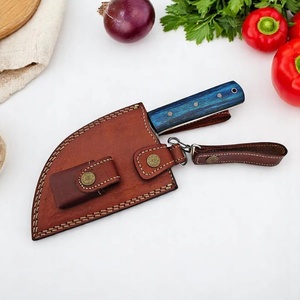 Couteau de boucher artisanal en acier Damas avec manche en Micarta bleu et étui en cuir, couteau à découper utilitaire par A&M Enterprises - Product Image 4