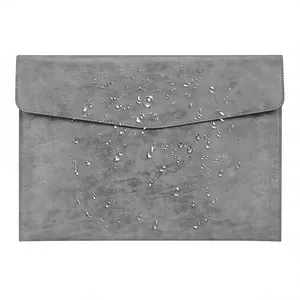 Gray Leather A4 Presentation <b>Folder</b> with Custom Logo Magnetic Snap Closure Waterproof Surface Opaque <b>Pocket</b> - Product Image 1