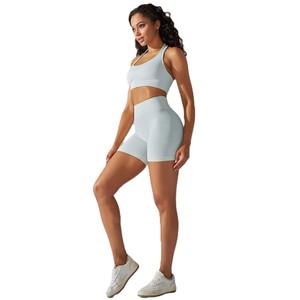 Conjunto Deportivo de Yoga sin Costuras con Logotipo Personalizado al por Mayor, Conjunto de Gimnasio para Mujer, Pantalones Cortos de Cintura Alta, Sujetador Deportivo, Ropa de Entrenamiento, Trajes Deportivos - Product Image 4