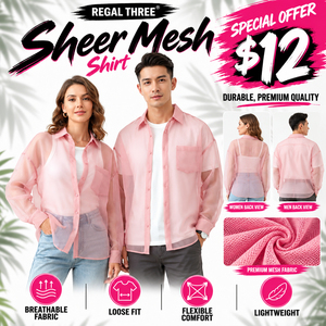 Chemises Streetwear Légères en Maille Transparente Unisexe, Chemise à Manches Longues Transparente à Col Rabattu et Boutonnage Simple - Product Image 1