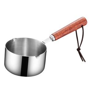 Stainless Steel Milk <b>Pan</b> with Wooden <b>Handle</b> | Milk Boiling Pot | Tea Coffee Sauce <b>Pan</b> for Kitchen | Induction & Gas Compatible - Product Image 1
