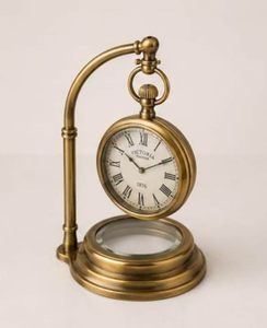 Classic Victorian Brass Pocket Watch <b>Desk</b> <b>Clock</b> | Antique Round Timepiece for Home Office | Retro Decorative Tabletop <b>Clock</b> - Product Image 6