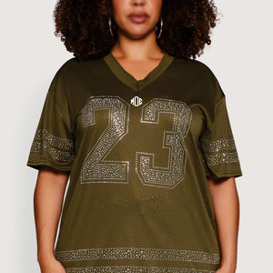 Maillot de football américain surdimensionné de haute qualité pour femme, design personnalisé, style rétro, avec logo en strass, streetwear, tenue de football USA - Product Image 6