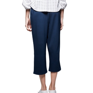 Pantalon plissé taille haute pour femme, coupe large, bleu uni, en crêpe, longueur complète, infroissable, taille élastique, idéal pour le bureau - Product Image 4