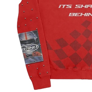 Custom <b>Men's</b> <b>Red</b> Hooded Zip-Up <b>Sweatshirt</b> With Racing Car Print And Brand Logos Sporty Style Autumn Wear Hoodie - Product Image 5