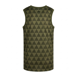Camiseta de baloncesto verde oliva personalizada para hombre, con estampado geométrico de triángulos, cuello redondo, antibacteriana, transpirable, ropa deportiva al por mayor. - Product Image 2