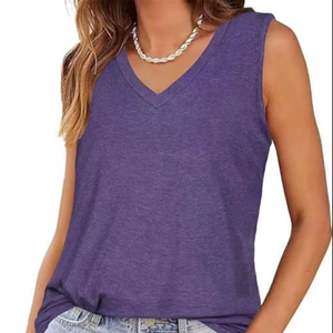 Women V Neck Sleeveless Knitted <b>Tank</b> <b>Top</b> Solid Color Casual Wear <b>Purple</b> from bangladesh - Product Image 1