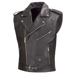 Nouveau gilet en cuir pour homme avec poches discrètes, style motard vintage en polyester, marron - Product Image 3
