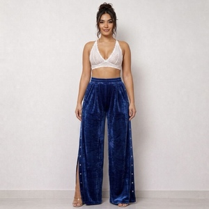 Pantalones de yoga y baile de terciopelo de pierna ancha con cordón en la cintura media para mujer, talla grande - Ecológicos, transpirables, sexys y estilo club - Product Image 1