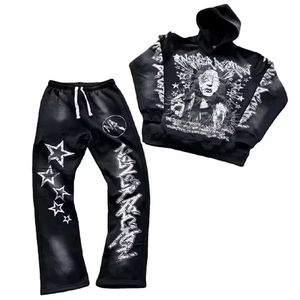 Ensemble de survêtement en molleton bleu ciel pour homme, sweat-shirt à capuche et pantalon de jogging, deux pièces, vêtements de sport d'hiver - Product Image 2