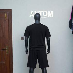 Men's Black T-Shirt & Shorts <b>Set</b> Crew Neck Printed Street Style Summer Wear 100% Cotton <b>Knitted</b> Fabric - Product Image 4
