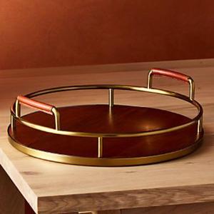 Juego de 2 bandejas de lujo para servir, bandeja de desayuno de acacia pulida con bordes dorados, bandejas hechas a mano con marco metálico para decoración - Product Image 6