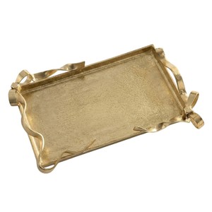 Luxury Antique Brass <b>Ribbon</b> Tray with Bow Handles Elegant Gold Decorative Serving Tray for Home Decor <b>Weddings</b> Decor - Product Image 1