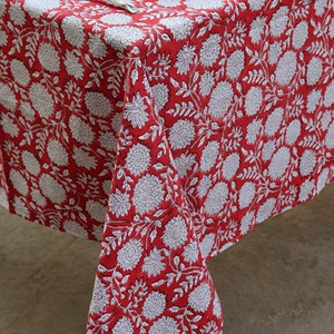 Mantel de Lino y Algodón con Estampado Floral Rojo, Estilo Clásico para Exteriores, Lavable, Rectangular, Diseño Impreso - Product Image 4