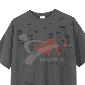 T-shirt Homme Effet Vieilli Vintage Coupe Oversize Déchiré Style Décontracté – Vente en Gros de T-shirts Homme Effet Vieilli Personnalisés en Coton à Manches Courtes - Product Image 1
