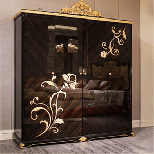 Armario de Madera de Caoba Maciza Clásico Europeo de Lujo, Acabado Oscuro con Incrustaciones Doradas Brillantes, Diseño Personalizado, Muebles Antiguos para Dormitorio - Product Image 6