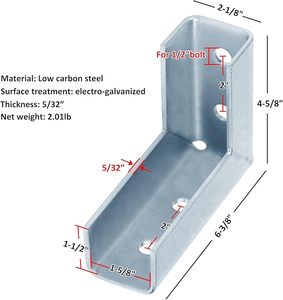 Heneng Lot de 2 raccords coudés à 90 degrés pour profilés de 1-5/8 po, support d'angle enveloppant, épaisseur 5/32 po, robuste - Product Image 2