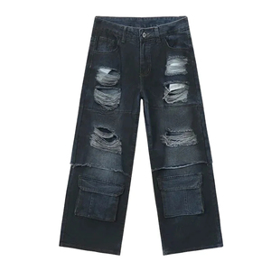 Wholesale Affordable Price <b>Men's</b> Distressed Trouser Side Black Panels Stacked <b>Jeans</b> Pants High Quality <b>Men's</b> Distressed Trouser - Product Image 6