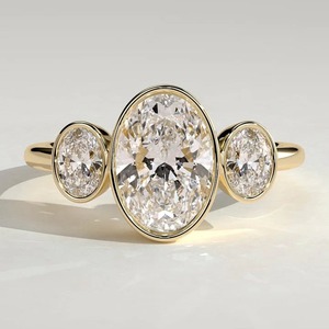 Best 2 CT Elongated oval Three Stone 2 CT Elongated <b>Cushion</b> Three Stone Lab Grown Diamond Engagement Ring 14K Solid Gold Luxury - Product Image 1